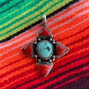 Silver tone turquoise pendant